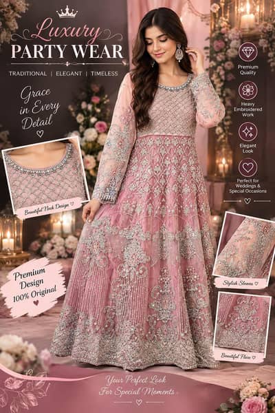 Luxury Pink and Rose Gold party wear dress,Wedding wear.