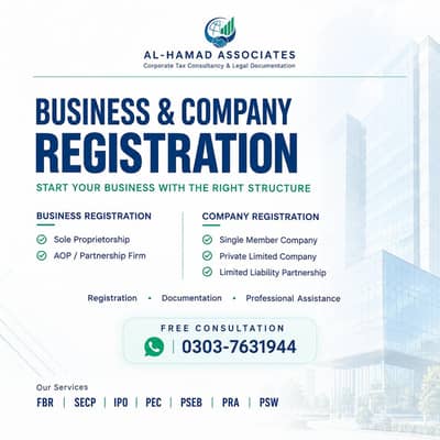 Tax Consultant, Business & Company Registration, FBR, Income Tax Filer