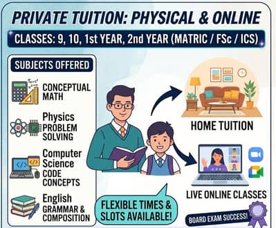 Home & Online Tuition for Classes 9, 10, 1st & 2nd Year