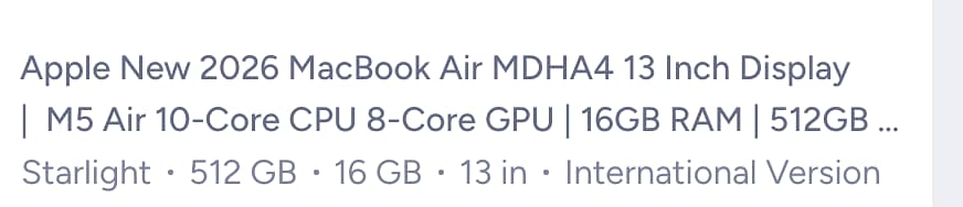 MacBook air M5 2026 16 /512 New brand