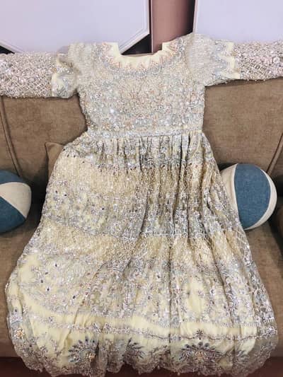 Inspired by Ayeza Khan - Luxury Bridal Net Maxi Gown (Ivory/Skin)