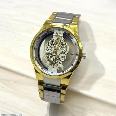 Men's Stainless Steel Watch Gold Silver Chain Strape Transparent Face