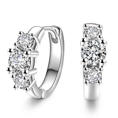 Three  Diamond zircon earrings white gold Pakistan women