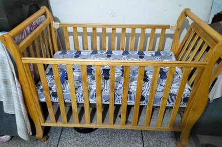 Wooden Baby Crib / Baby Cot with Mattress – Used