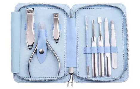 7 in 1 manicure padicure kit-light blue leather pouch-nail cutter set