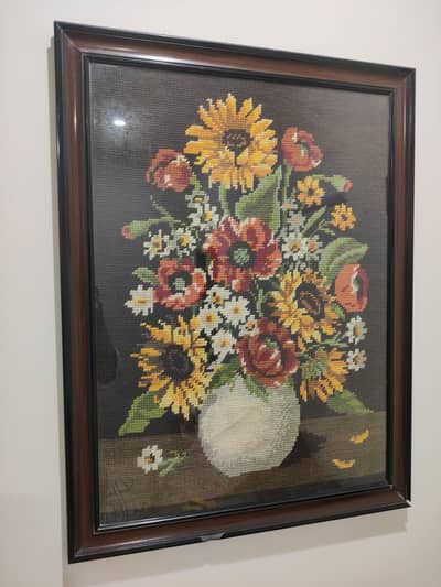 embroided sunflower pot handicraft frame