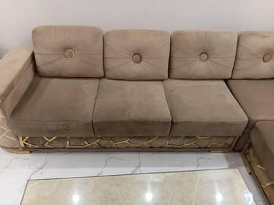 Luxury L-Shape Sofa Modren Gold-Accent Design