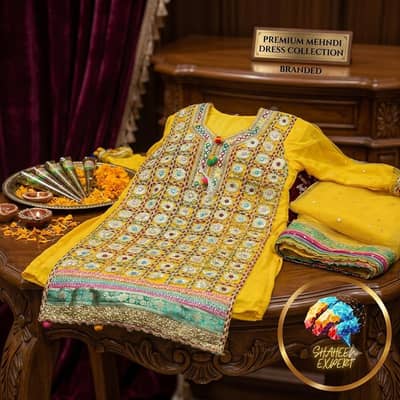 Stunning Yellow Mehndi Dress – Mirror & Gota Work Collection
