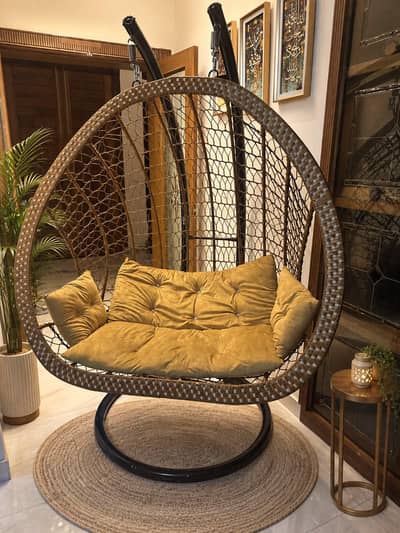 Luxury Rattan Hanging Egg Swing Chair with Plush Cushions