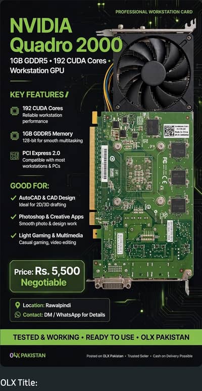 NVIDIA Quadro 2000 1GB GDDR5 Professional Workstation Graphics Card