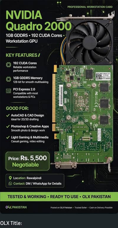 NVIDIA Quadro 2000 1GB GDDR5 - 192 CUDA Cores - Original Dell Card