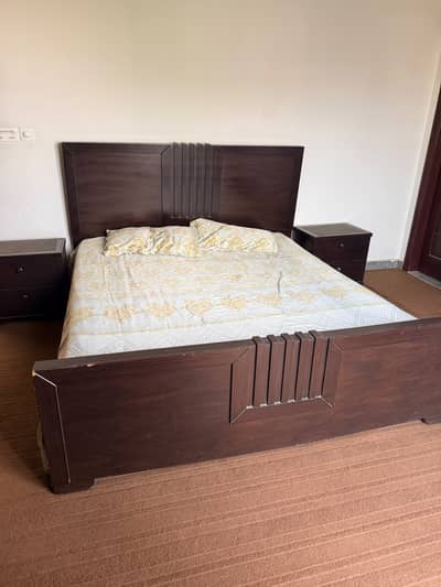 Premium Wooden Double Bed with 2 Side Tables – Used – Rs. 42,000