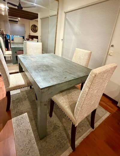 Wooden Dining Table with 4 Upholstered Chairs | 60×40 Inch |Dining Set