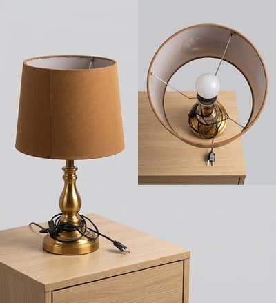 Premium Vintage Style Brass Table Lamp with Fabric Shade For Sale
