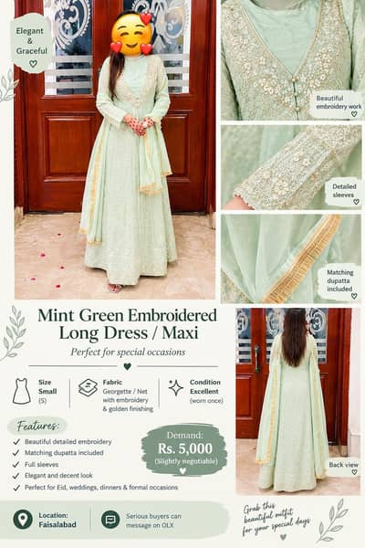 Beautiful Embroidered Chiffon Maxi + Matching Dupatta / long dress