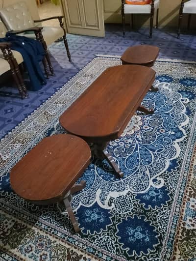3 Pcs Pure Sheesham Wood Center Table Setl - Solid Wood.