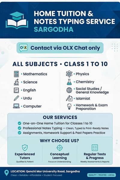 Home Tuition & Notes Typing Service Sargodha