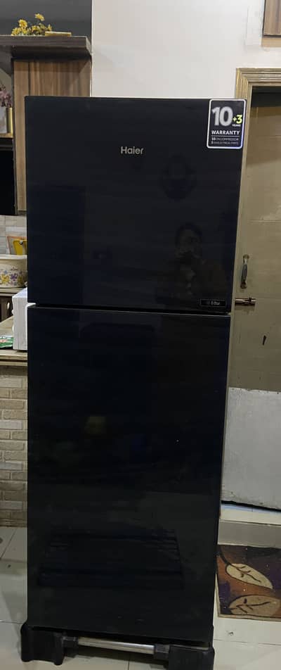 Haier Glass Door Refrigerator in Good Condition Black Color