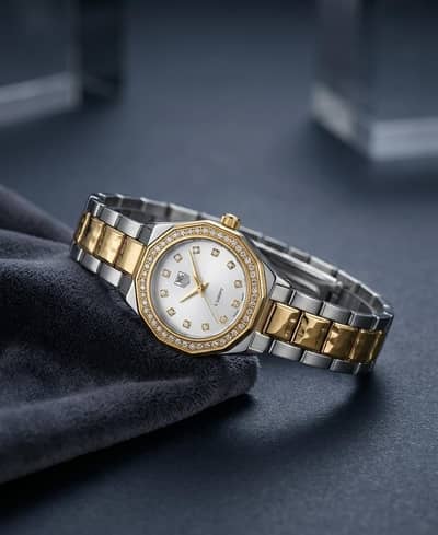 Ladies Luxury Watch for Women, Two Tone Silver & Golden Metal Strap