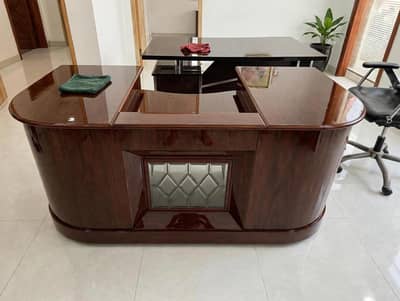3 Office tables executive with side racks & glass