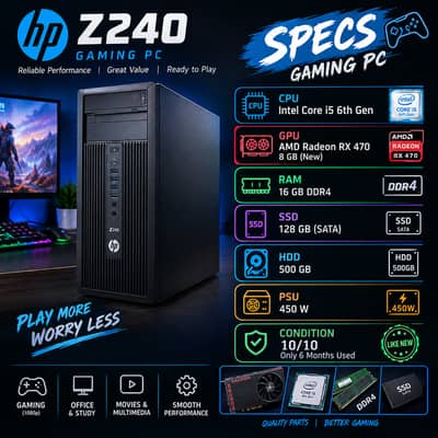 Gaming PC with 8 Gb Graphics Card+16 Gb Ram DDR4.