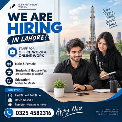 We are hirring for Lahore staff male/ female
