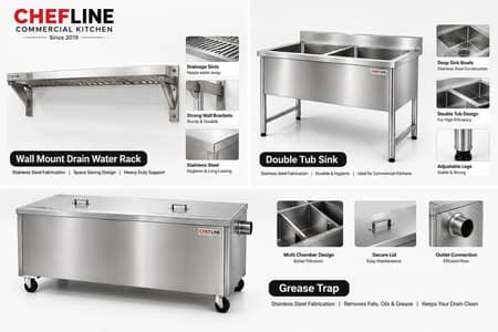 Commercial Kitchen SS Sink, Working Tables