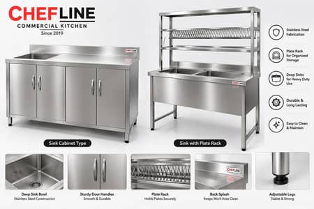 Commercial Kitchen SS Sink, Working Tables