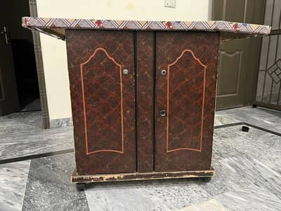 Wooden Ironing Table with 2 Door Cabinet - Good Condition
