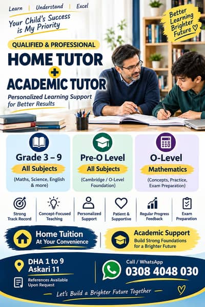 QUALIFIED & PROFESSIONAL HOME + ACADEMIC TUTOR
