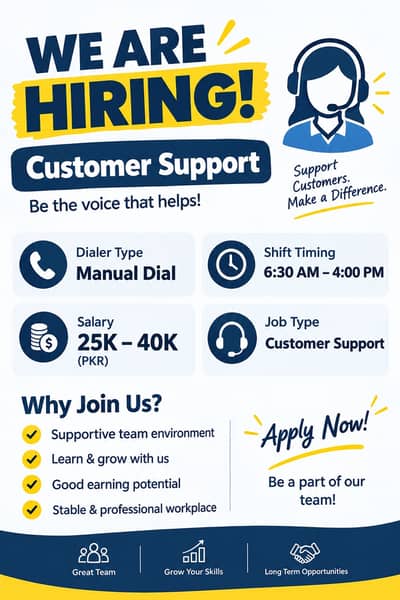 Customer support Looking For agent (I-10 Islamabad)