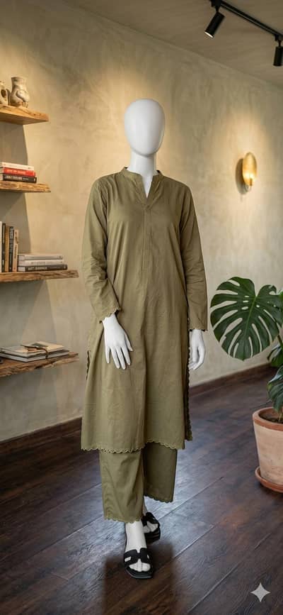 2pc ready to wear  premimum cotton lemon yellow and olive green