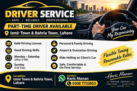 Part-Time Driver Available – I Drive Your Car | Izmir Town Lahore