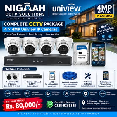 4MP Uniview CCTV Camera Package | 4 Camera Complete CCTV System with