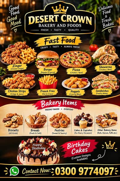 Free home Delivery . Available All bakry And fast food items