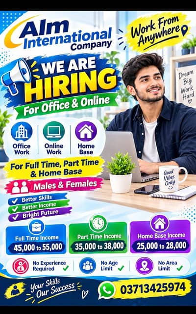 Part time full time office work home base job available