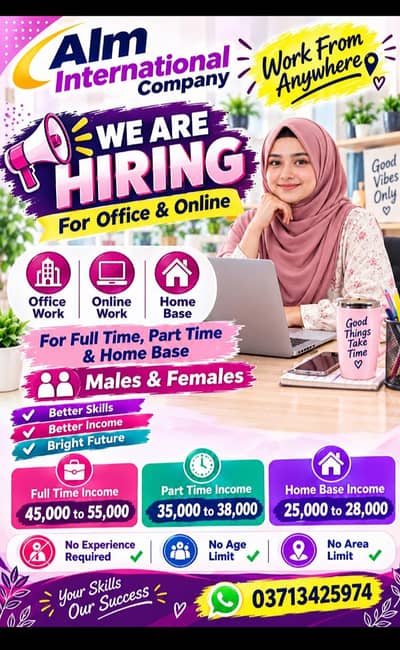 Males and females staff required urgent office work and home base