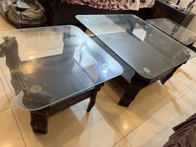 Table set | solid wood | glass top