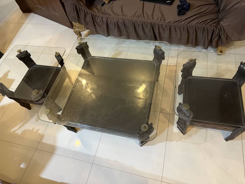 Table set | solid wood | glass top 1