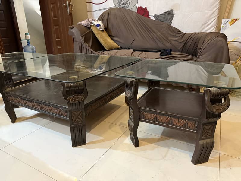 Table set | solid wood | glass top 2