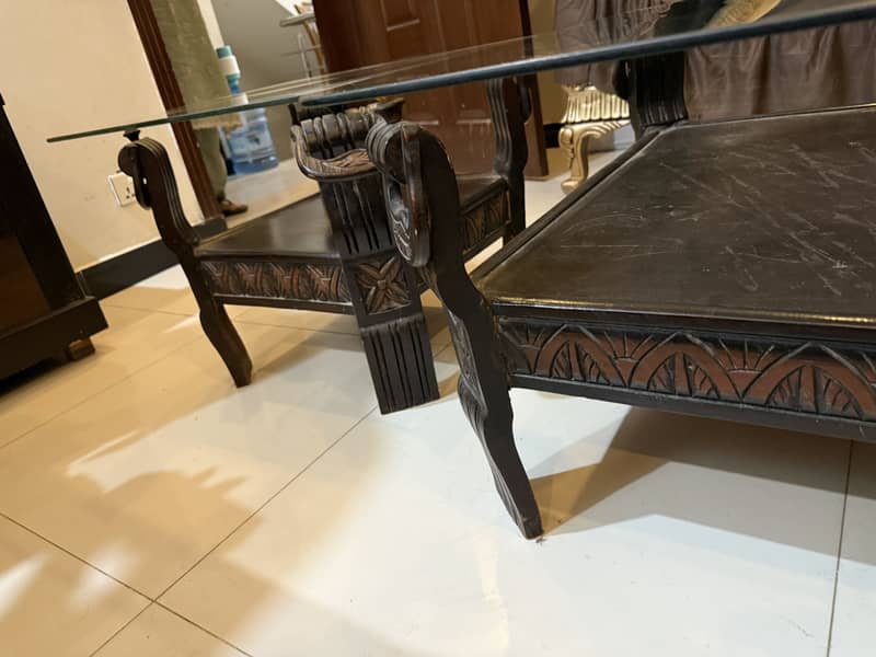 Table set | solid wood | glass top 3