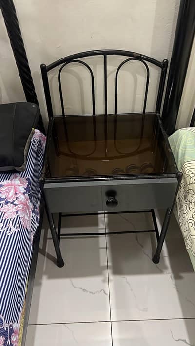 2 Iron Single Beds + Side Tables – Good Condition