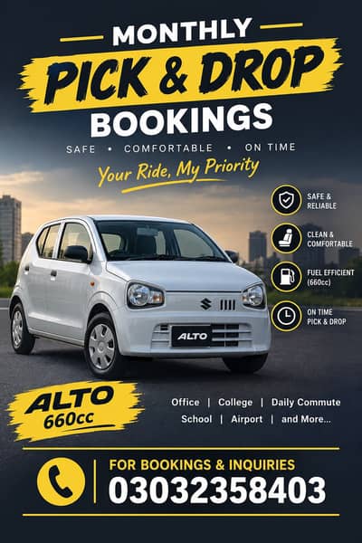 Monthly Pick & Drop Service | Suzuki Alto 660cc