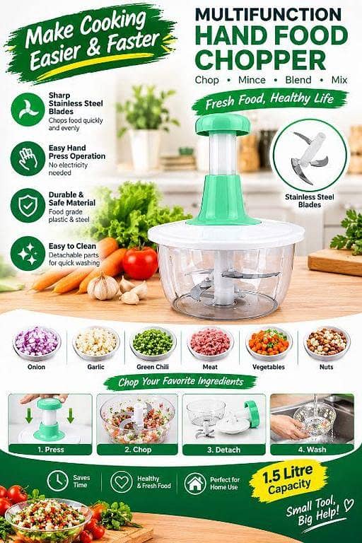 Manual Food Chopper | Stainless Steel Bowl