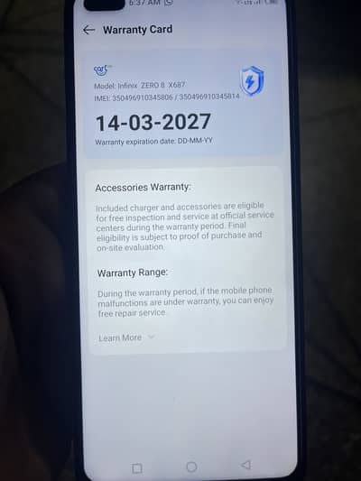 Infinix Zero 8 brand new under warranty