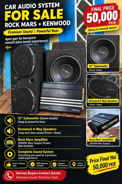 Car Sound System – Kenwood + Seven Audio Subwoofer + Rock Mars Amp