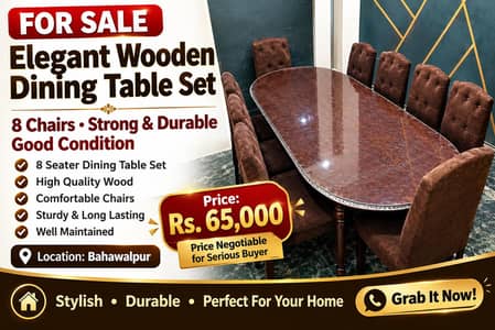 8 Seater Wooden Dining Table Set For Sale