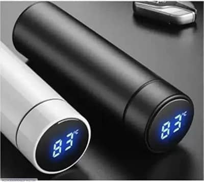 Digital Temperature Water Bottle Black Stainless Steel