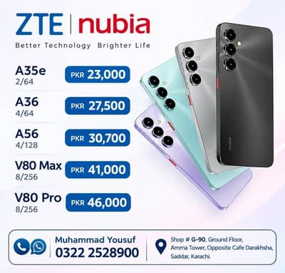 Nubia A35e, A36, A56, V80 Max, V80 Pro
