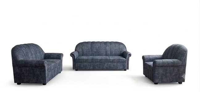 Luxury 3-Piece Blue Velvet Sofa Set (3+2+1) – Mint Condition .